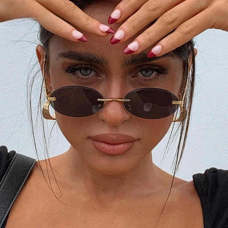 Oval Frameless Retro Sunglasses Mirror Women 2026 Uv400 High Quality Small Glasses Male Rimless Driving Sun Glasses Rimless