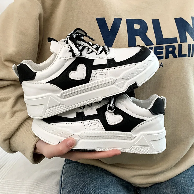 

Thick-soled White Sneakers for Women in Spring and Autumn2025,A Versatile Round-toe Lace-up Simple and Casual Sneakers for Women