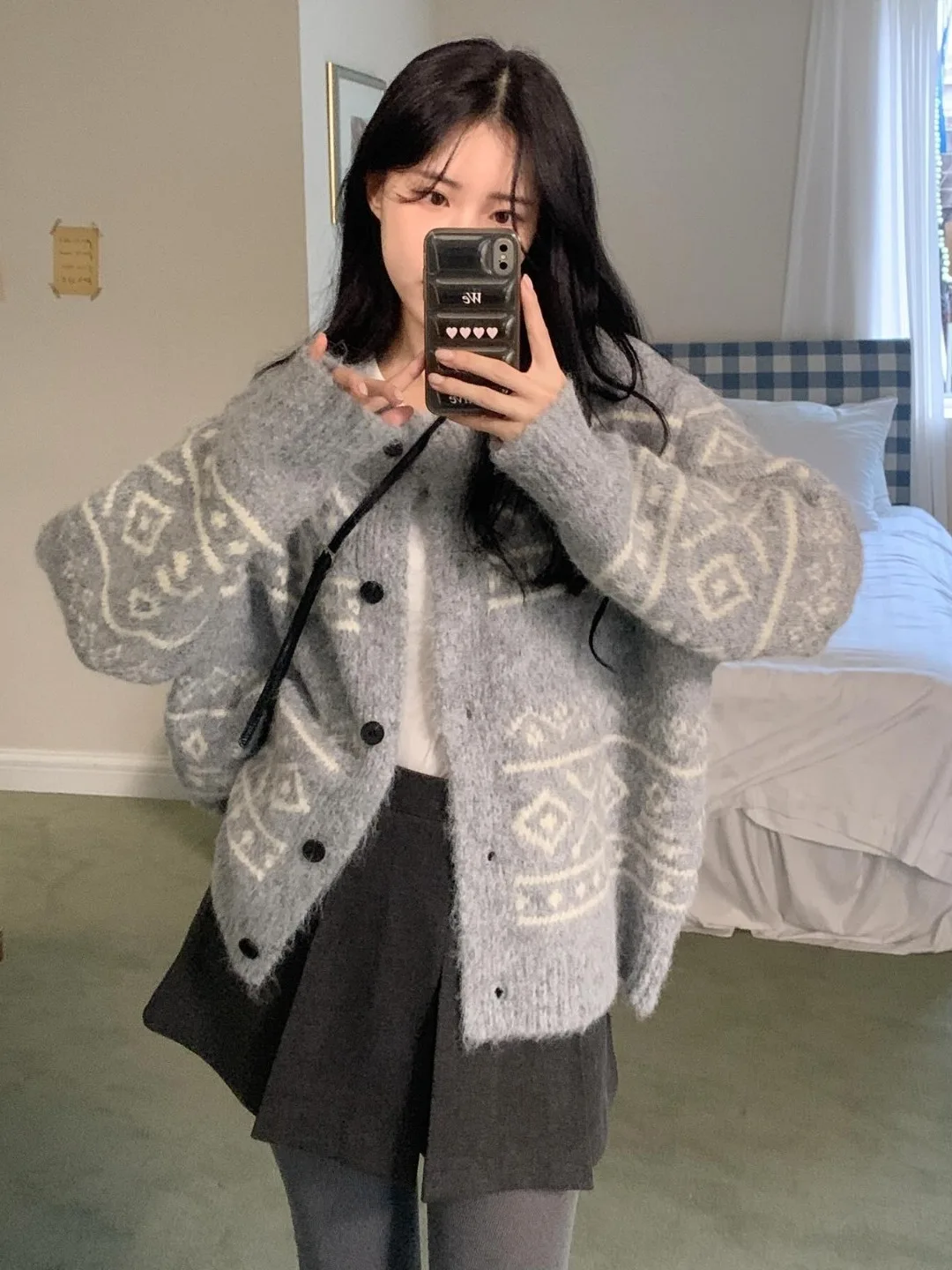 

Korean Sle round Ne Knitted Sweater Jaet Women's Loose Vintage Color Blo Knitwear Spring Autumn Season Open Cardigan