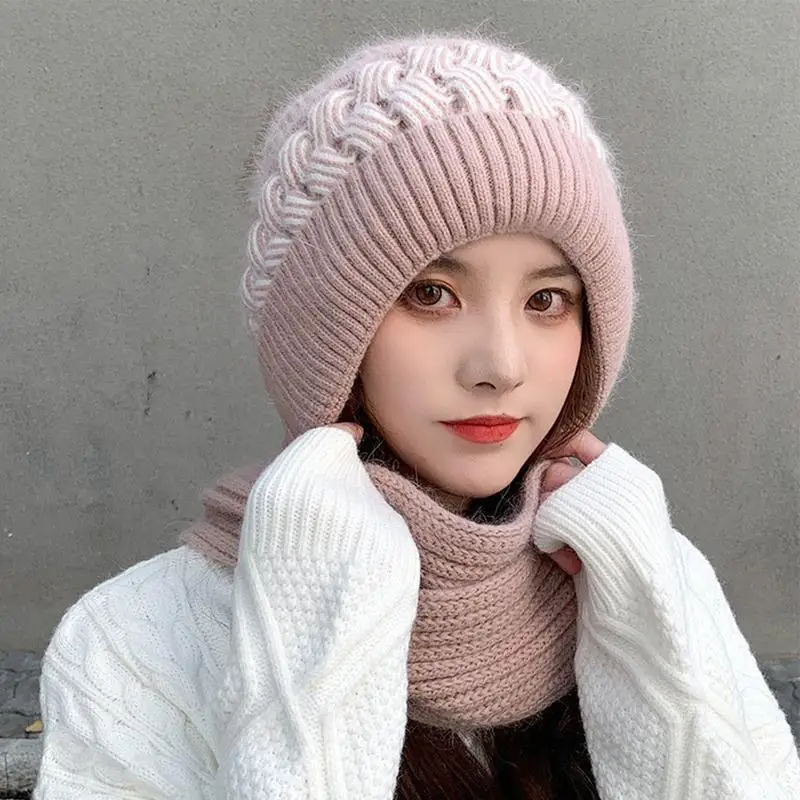 Winter Warm Knitted Beanie Hat Scarf Set Womens Beanie Winter Hat Scarf Stylish Thick Slouchy Soft Snow Hat For Autumn Winter