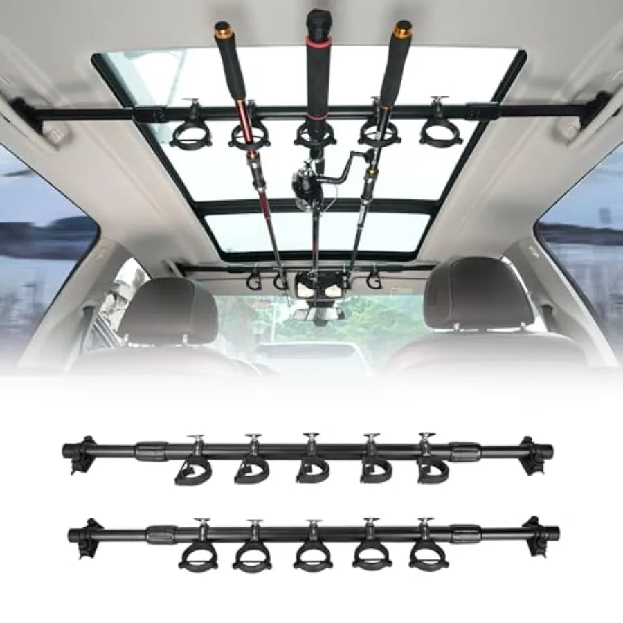 

Fishing Rod Holder for Car Vehicle Fishing Pole Holder Roof Rack Inside 5 Rod Capacity Heavy Duty Adjustable 35-59 Inch Fishing