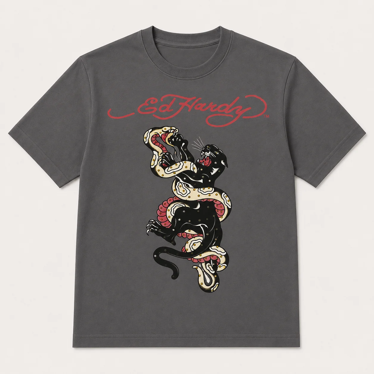 Y2K Harajuku Streetwear Rundhals-T-Shirt mit Panther-Schlangen-Kampf-Print aus atmungsaktiver Baumwolle, modisches Oberteil für Männer und Frauen – Detail 6