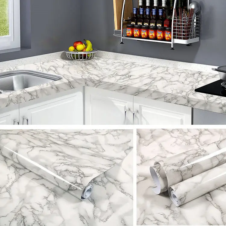 Kitchen DIY Self-Adhesive Waterproof Oil-proof PVC Wall Stickers Cabinets Countertop Wallpaper Bathroom Desktop Renovation Films