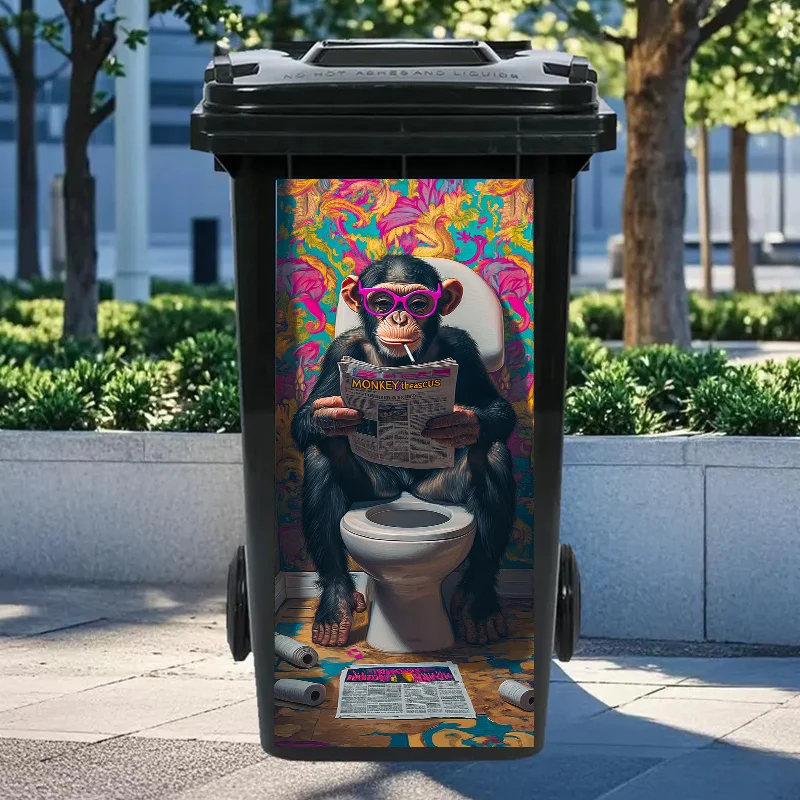 1 Funny Tarsier Trash Can Sticker - Waterproof PVC Bathroom Decoration Sticker, Toilet Reading Fun Design, Home Art Sticker