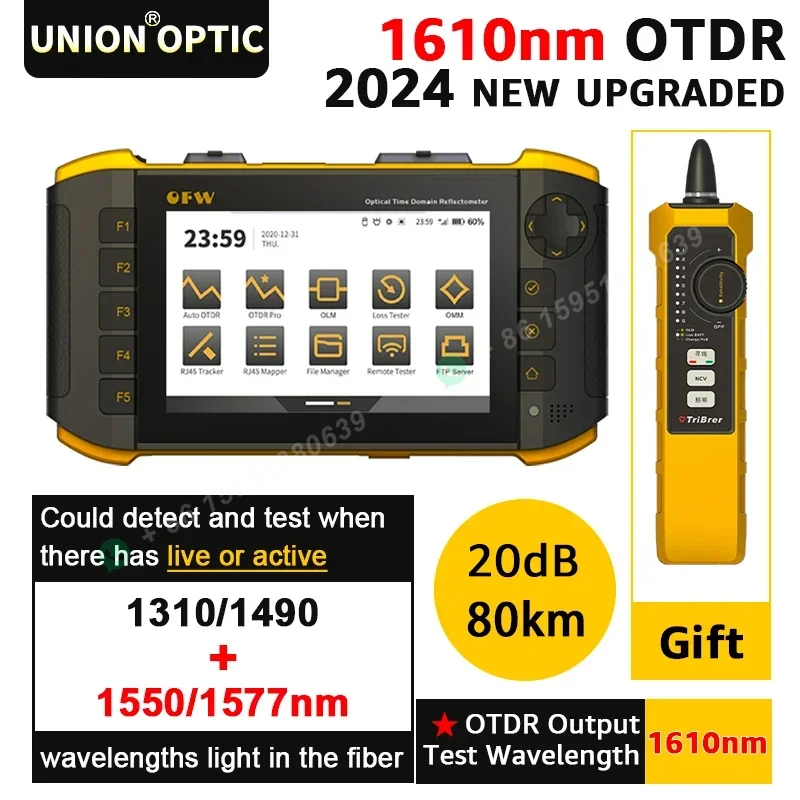 OFW Mini OTDR 1610nm 20dB Optic Otdr Optical Reflector Active Fiber Live Tester Optical Reflectometer Touch Screen OPM VFL IOLA