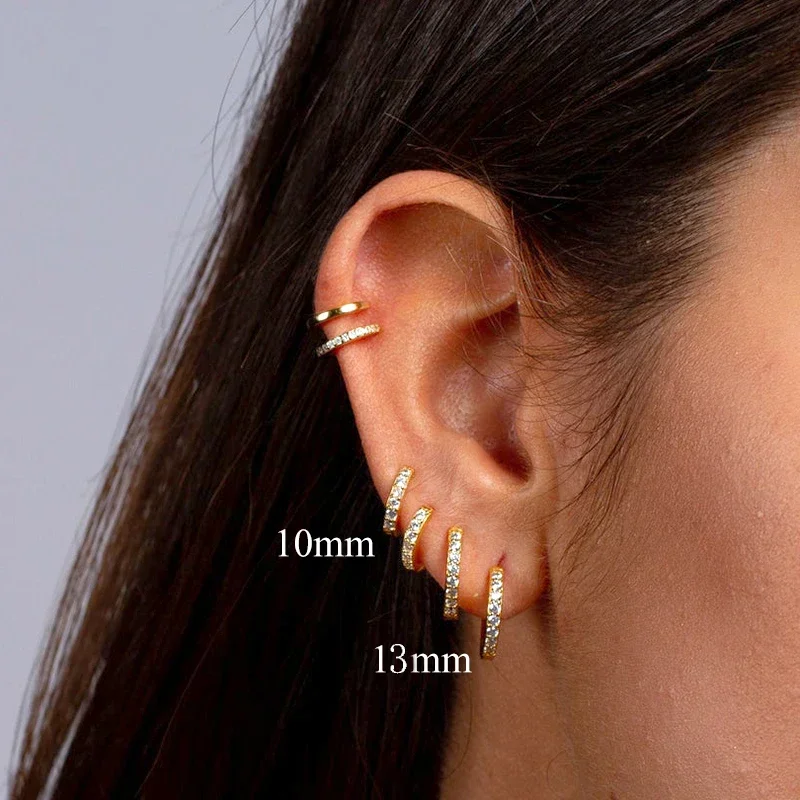 Minimalist CZ cartilage perforation 925 Sterling Silver Ear Needle Twist Round Earring Hoop Ear Buckle Gold Earrings For Women