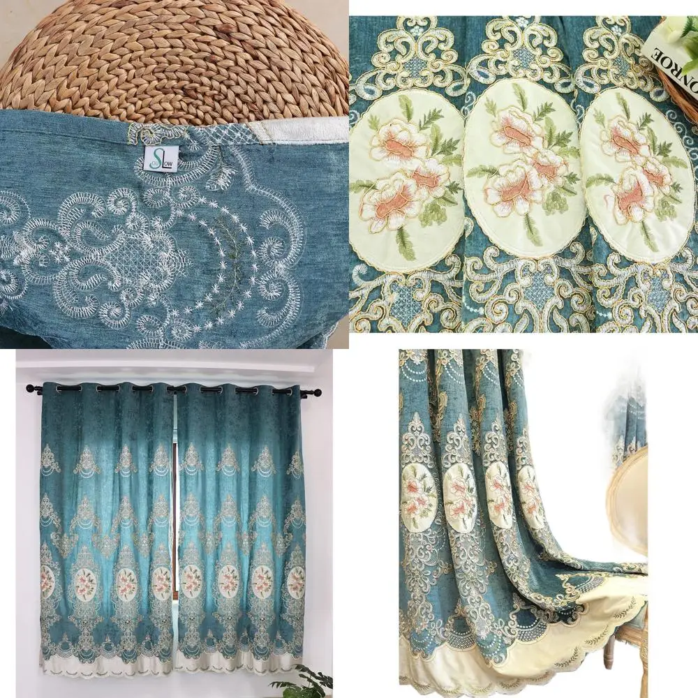 

Роскошные темно-голубые шторы из синели с затемнением 80%, вышитые цветы, 49x90 для гостиных