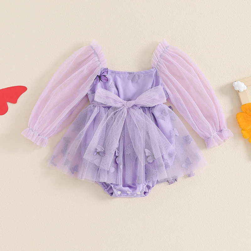 

Baby Girls Mesh Romper Dress Butterfly Print Long Sleeve Jumpsuits Cute Clothes for Newborn Infant Toddler