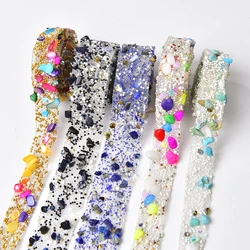 1Meter Gravel Decorative Trims Hot Fix Colored Stone Caviar Beads Wrap Ribbon Tape Iron On Fabric Clothes Diy Dress Shoes Bags