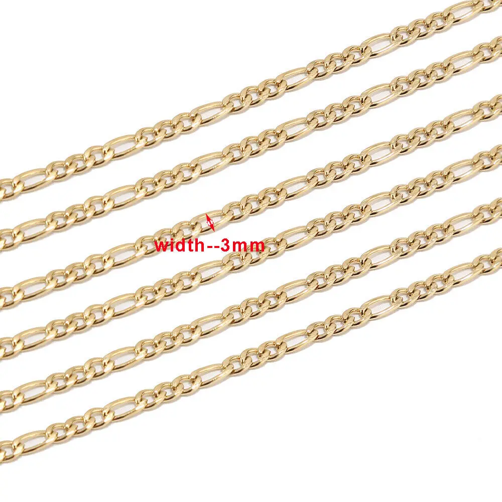 5Meters Stainless Steel 3mm Width Gold 3:1 Figaro Chain For DIY Women Men Necklace Bracelet Making Findings Wholesale