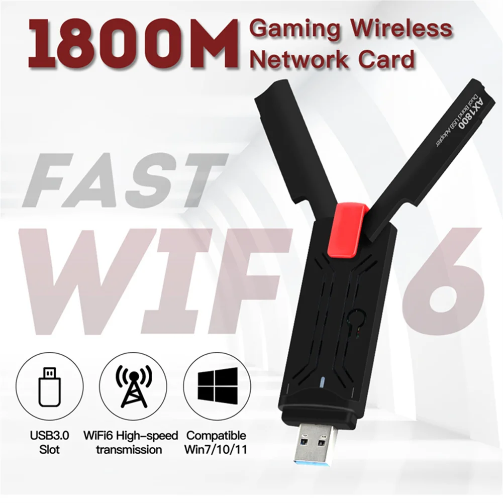 USB 3.0 WiFi 6 ADAPTER 1800Mbps อะแดปเตอร์เครือข่ายไร้สายแบบ Dual-Band 2.4 ghz/ 5GHz USB WiFi dongle ตัวรับสัญญาณ WiFi