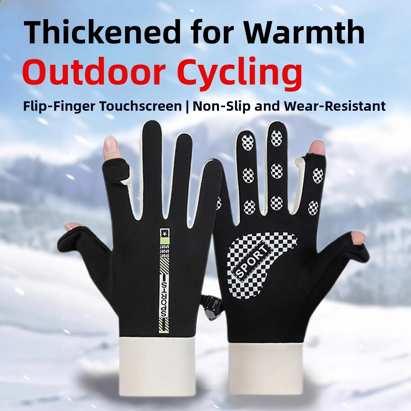 

Thickened Fleece Winter Gloves for Men And Women Bike Riding Outdoor Food Delivery Two-Finger Warm Cozy Couples Gloves