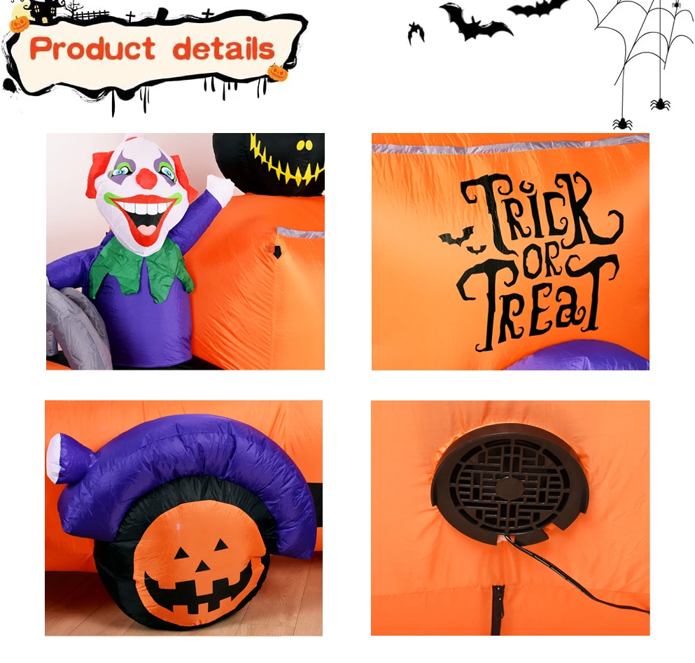 Camion gonflable géant d'halloween, Clown gonflable, conduite de voiture Pumkpin, LED intégrées pour cour extérieure, pelouse, décoration de fête de vacances
