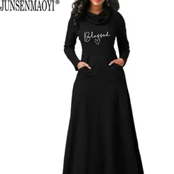 Blessed Letter Print Dress Fashion Women With Pocket Long Sleeve Christian 90s Girl Aesthetic Faith Jesus dresses Long Elegant