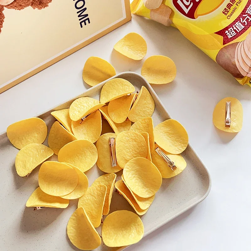

2Pc Funny Hair Clips Simulated Potato Chip Hairpin Creative Cute Students Duck Bill Clip Side Clip Hair Accessories 2025