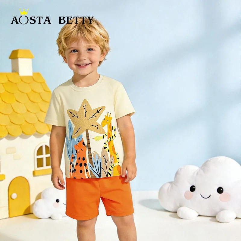 Boys' suit knitted cotton short-sleeved t-shirt two-piece set European and American style children's sports suit