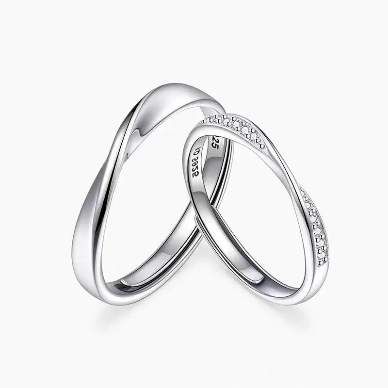 White Copper Mobius Couple Rings Minimalist Plain Band Adjustable For Lovers Him Her Engravable Valentine's Day Gift Jewelry