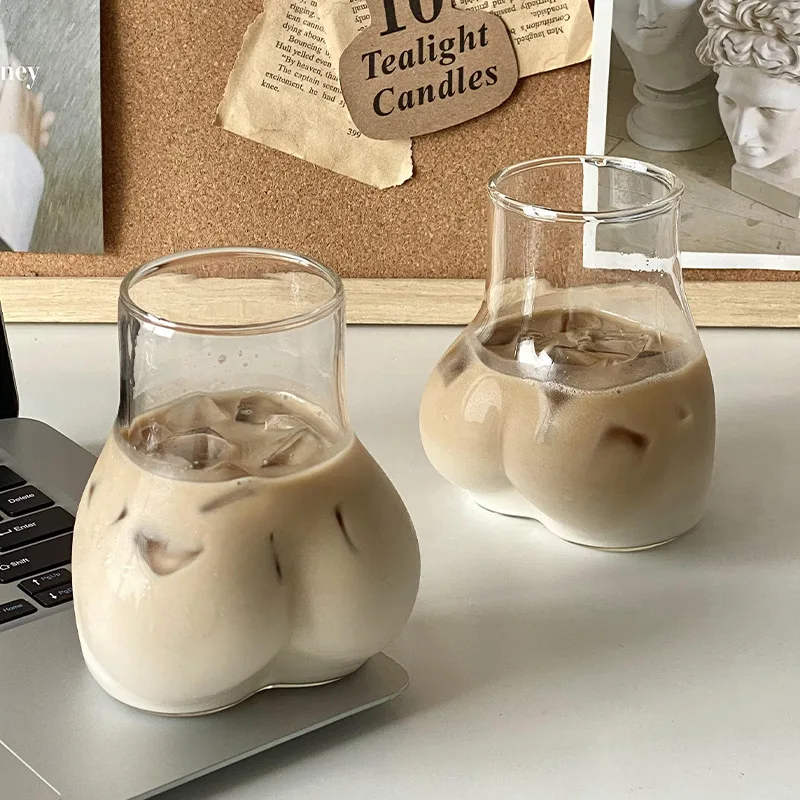 450 ml kreative Form, transparentes Borosilikatglas, Kaffeetasse, lustiges Neuheitsdesign für Milchsaft, Büro, Party, Geschenkidee