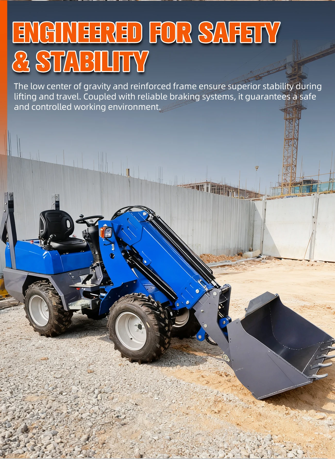 Mini chargeur hydraulique diesel de 1 tonne avec bras télescopique pour les opérations de plantation de ferme et de vergers