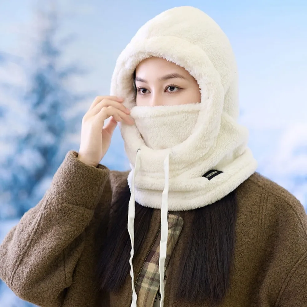 

Simple Solid Color Cycling Windproof Cap Hood Thermal Winter Balaclava Scarf Drawstring Ski Mask Hat Men