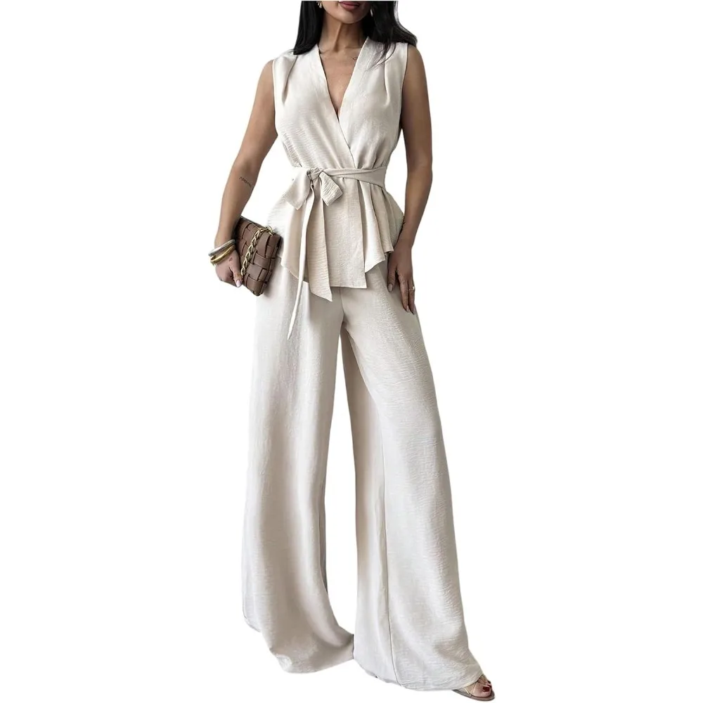 

Women's Suit Pants Set 2 Piece Summer Outfit Wrap V Neck Belted Top Womenzara woman 2025 new collection ropa mujer traf
