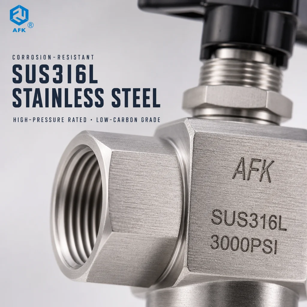 3000PSI 3 Way Ball Valve Stainless Steel 316 1/4 3/8 1/2NPT Female For Gas High Pressure