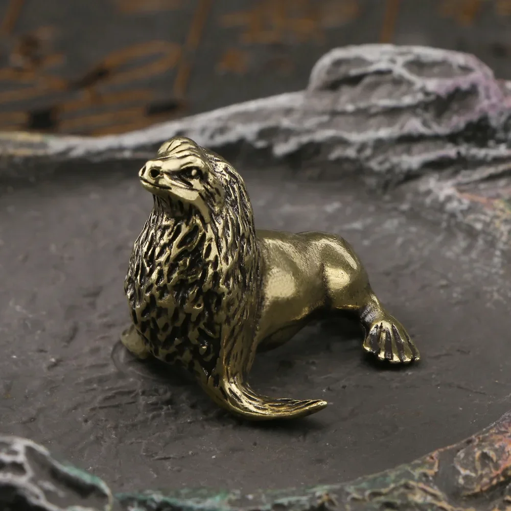 Copper Sea Lion Figurine Creative Decoration Sea Lion Sea Dog Brass Craft Tea Pet Deskyop Decoration Stalls Supply Gitfs
