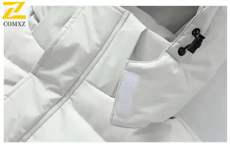 COMXZ Winter Men Long Puffer Jackets Hooded Casual Duck Down Coats Quality Male Snow Windproof Warm Winter Parkas Men Clothing