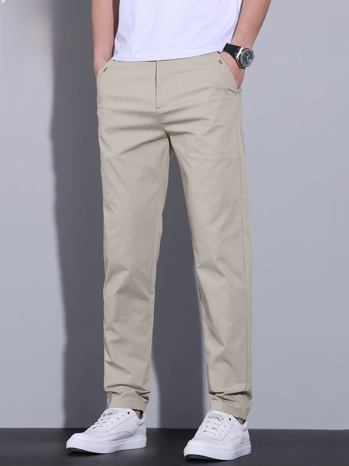 

Мужские повседневные брюки Slim Fit, модные легкие брюки для делового стиля, летние однотонные брюки для поездок на работу, длинные брюки