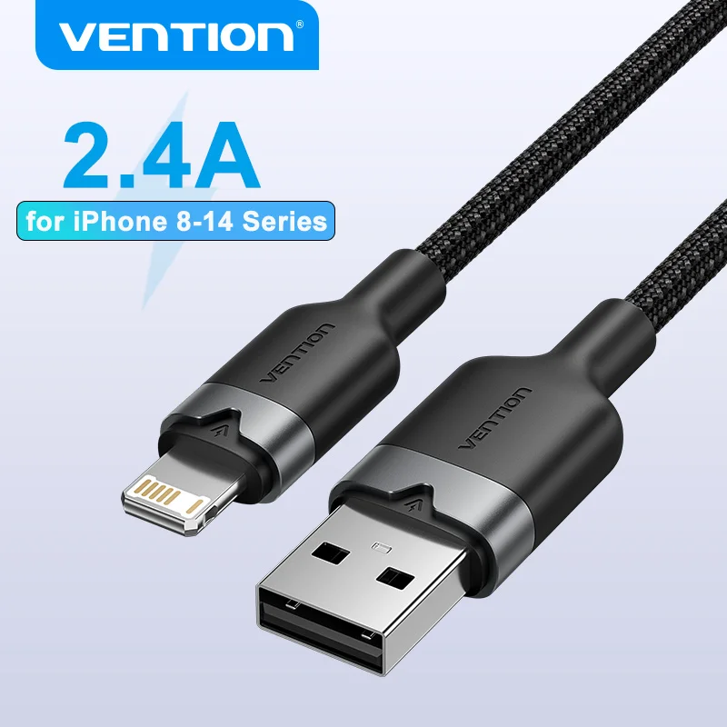 كابل Vention USB لهاتف iPhone14 13 12 11 Pro Max Xs X8 Plus كابل شحن سريع سلك بيانات USB خط بيانات لهاتف iPhone 2.4A Charg Cor