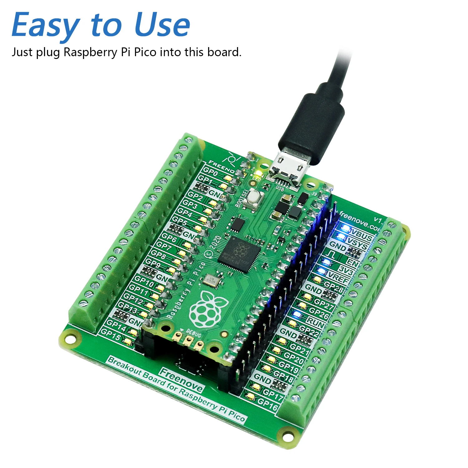 Freenove Breakout Board for Raspberry Pi Pico 1 2 W H WH, Terminal ...