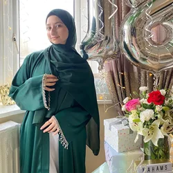 Latest Beading Kimono Muslim Robe Abaya Syari Female Full Length Tassel Muslim Abaya Worship Service Abayas Sets Wy1673