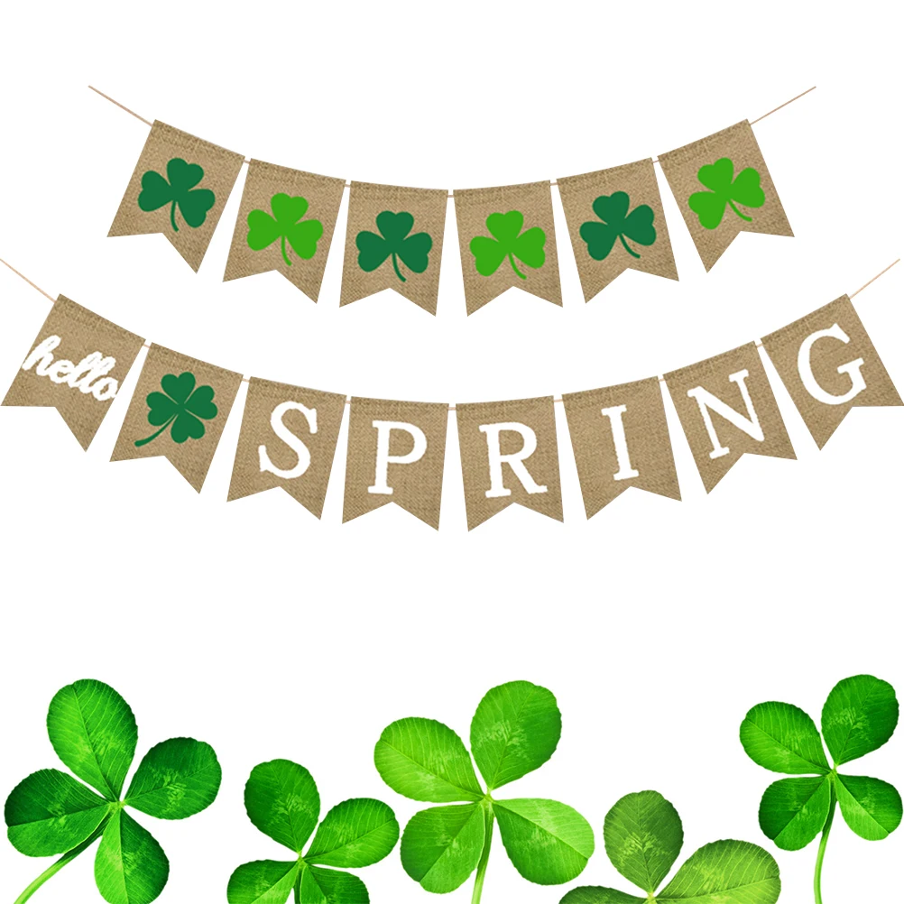 

2 pcs Four Clover Banner Burlap Four Leaf Clover Banner Shamrock Bunting StPatrick Decor Party Flags Festive Touch Parade
