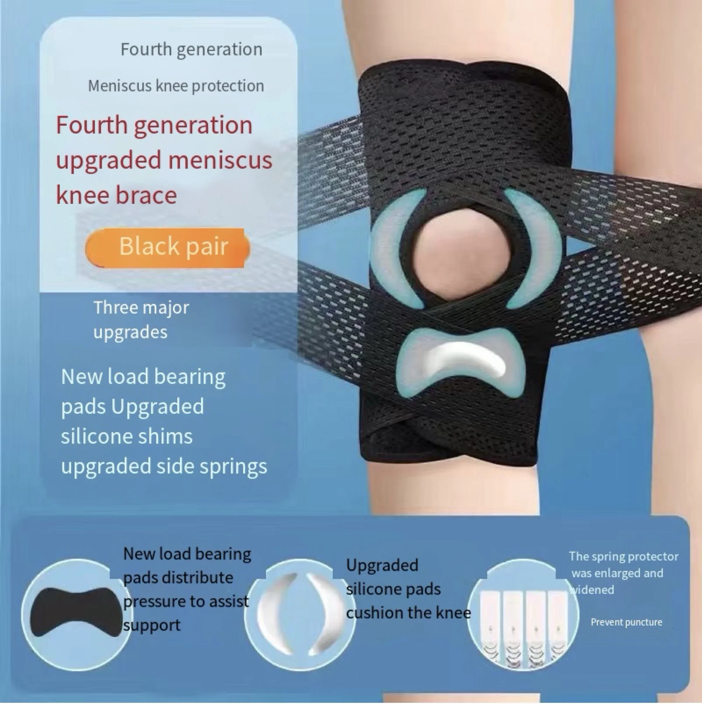 Aggiornato menisco rotula leggero e traspirante ginocchiera ginocchiera cinturino in Silicone Pad Patella Sport Protection