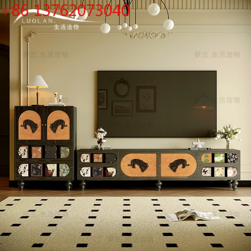 

French medieval solid wood TV cabinet, bedroom, bedside drawer, locker