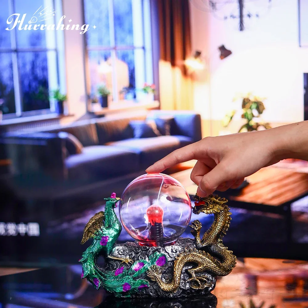 Hurrahing chinês dragão e phoenix estilo lâmpada de plasma 4-Polegada luz noturna ambiente decoração de mesa presente de halloween venda