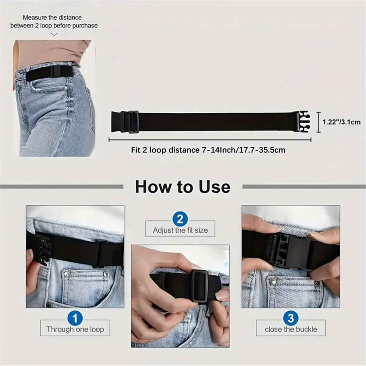 

Durable Women Man No Buckle Elastic Belt for Jean-2PC Invisible Pant Adjuster