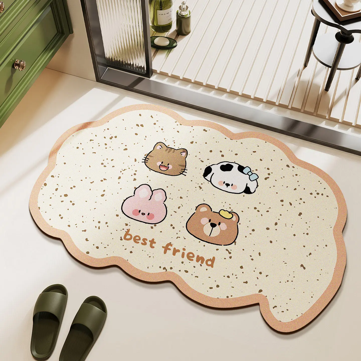 VIKAMA Cute Panda Pig Rabbit Bear Cloud Shaped Bath Mat Non Slip Washable Absorbent Floor Rug Kids Bedroom Entrance Home Decor