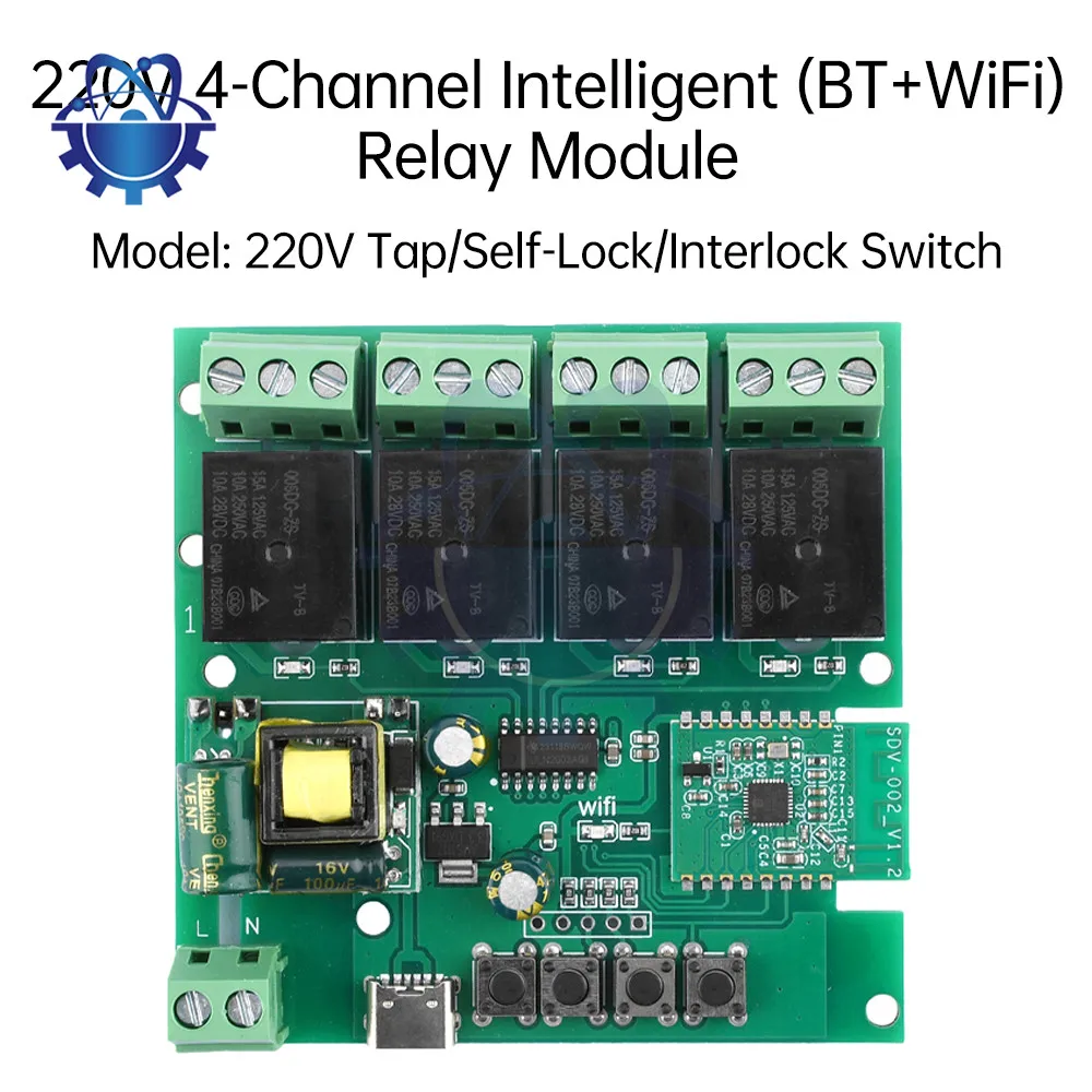 AC110V-240V 4-way Smart Bluetooth WIFI Remote Control Relay Switch Module Type-C Connected to Ewelink APP