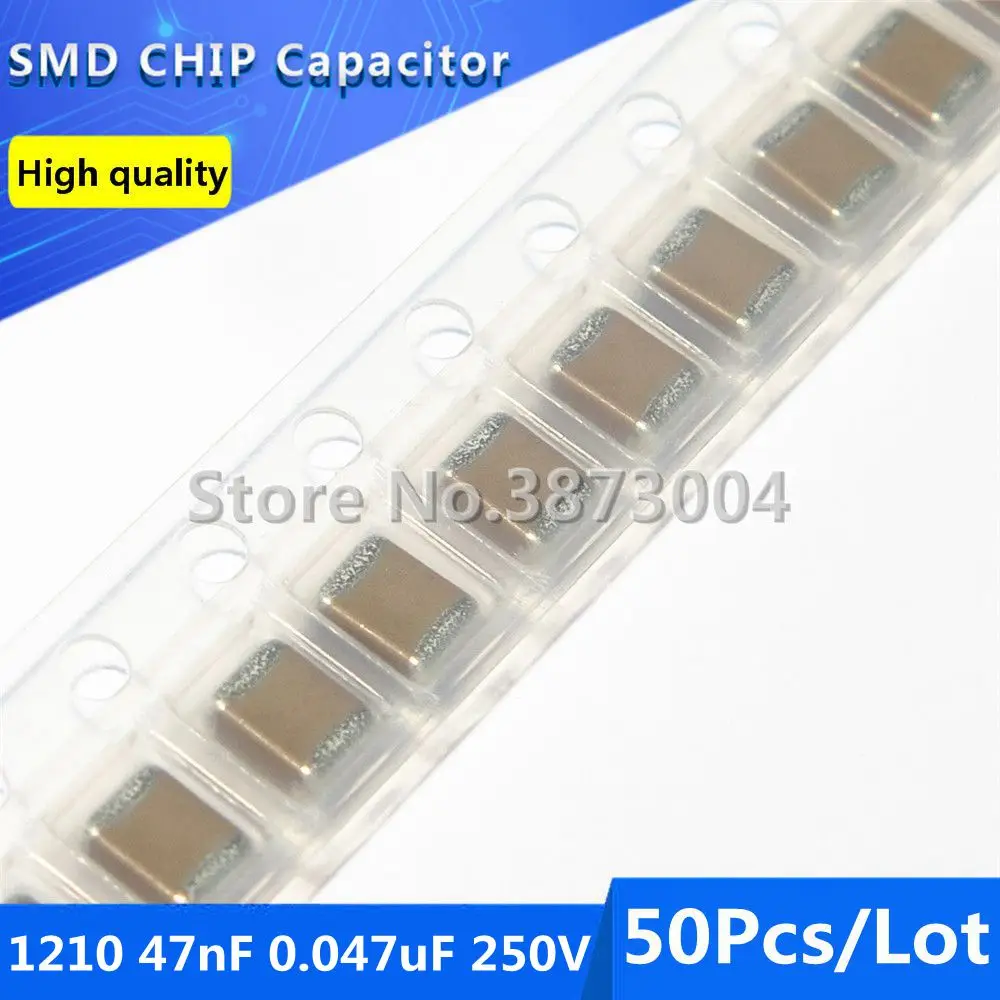 50pcs 1210 47nF 0.047uF 250V 10% Thick Film Chip Multilayer Ceramic Capacitor