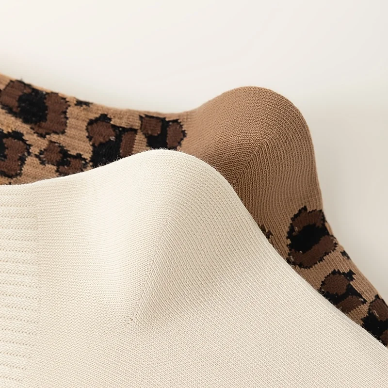 3 Paar Damen-Socken bis zur Mitte der Wade, Frühling und Herbst, trendige lange Socken mit Leopardenmuster, Herbst- und Wintermode, vielseitige, rutschfeste hohe Socken – Detail 9