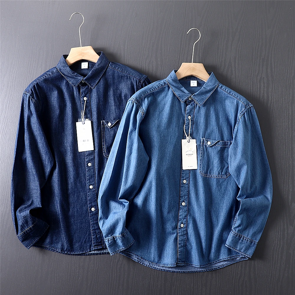 

Retro Washed Cotton Denim Casual Collar Men's Shirt Jacket Spring Autumn Loose Fit Long Sleeve Breathable Comfortable