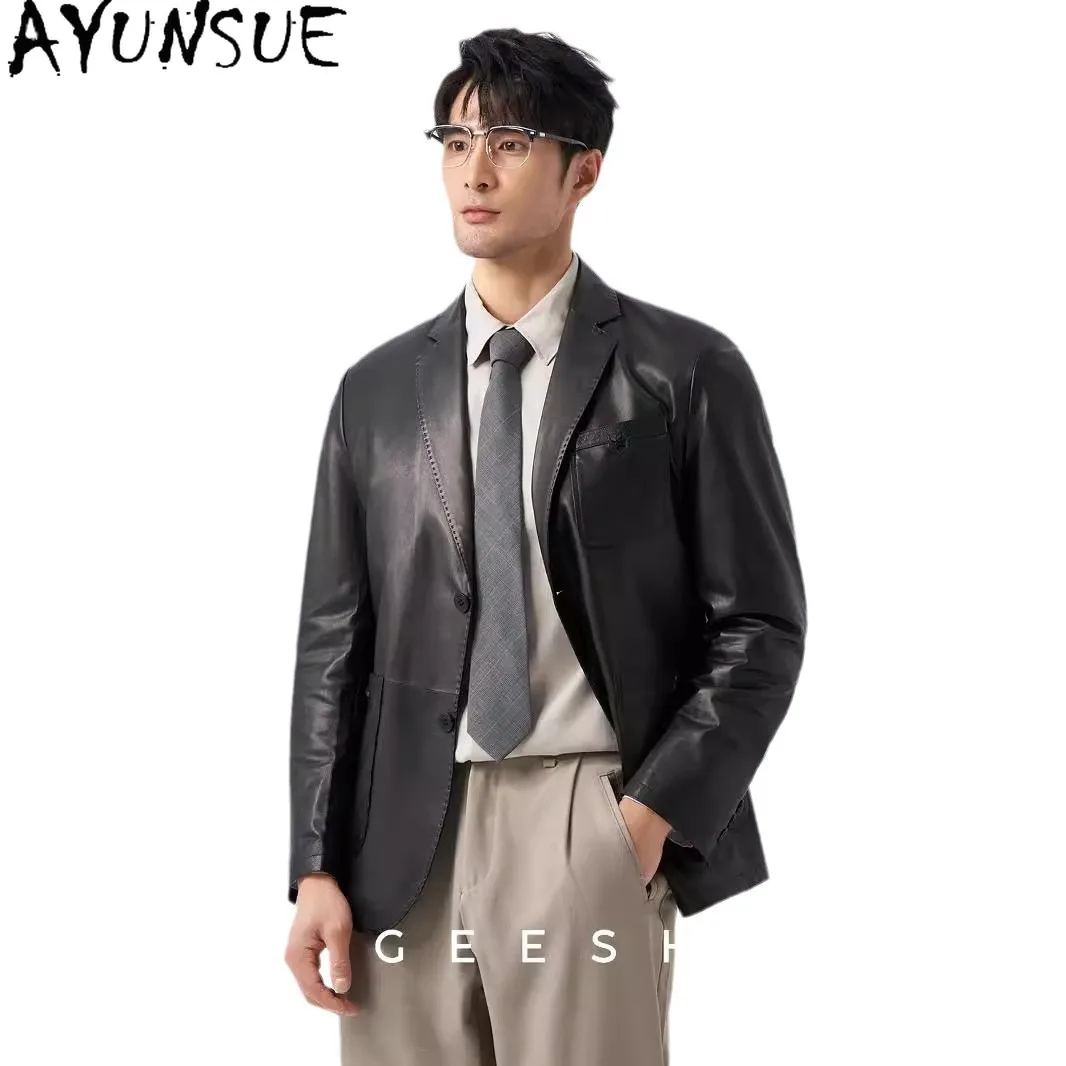 

AYUNSUE Goatskin Real Leather Jacket Men Spring Autumn Mens Clothes Business Casual Suit Coat Trendy 2025 Jaqueta De Couro