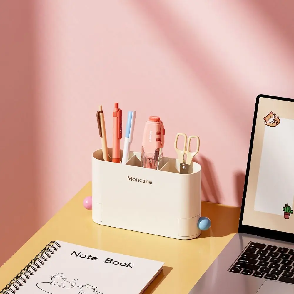 3 Grids Desktop Pen Holder Large Capacity with Drawers Makeup Storage Box Creative Plastic Stationery Storage Rack Office