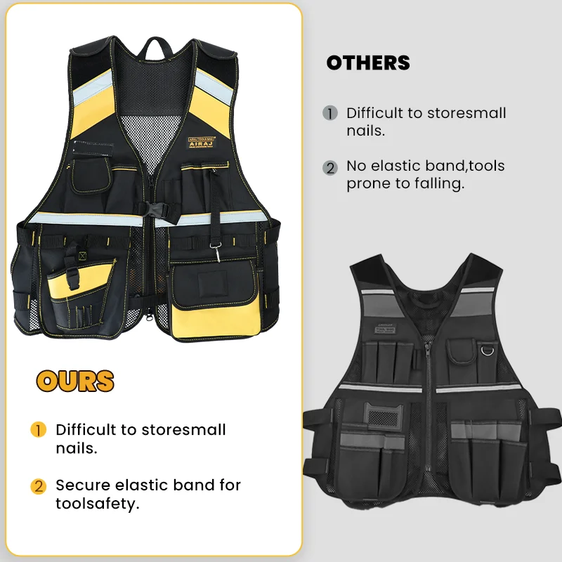 AIRAJ Electrician Tool Holder Vest with Pockets and Reflective Strip Electrician Special Work Clothes Construction Site Work