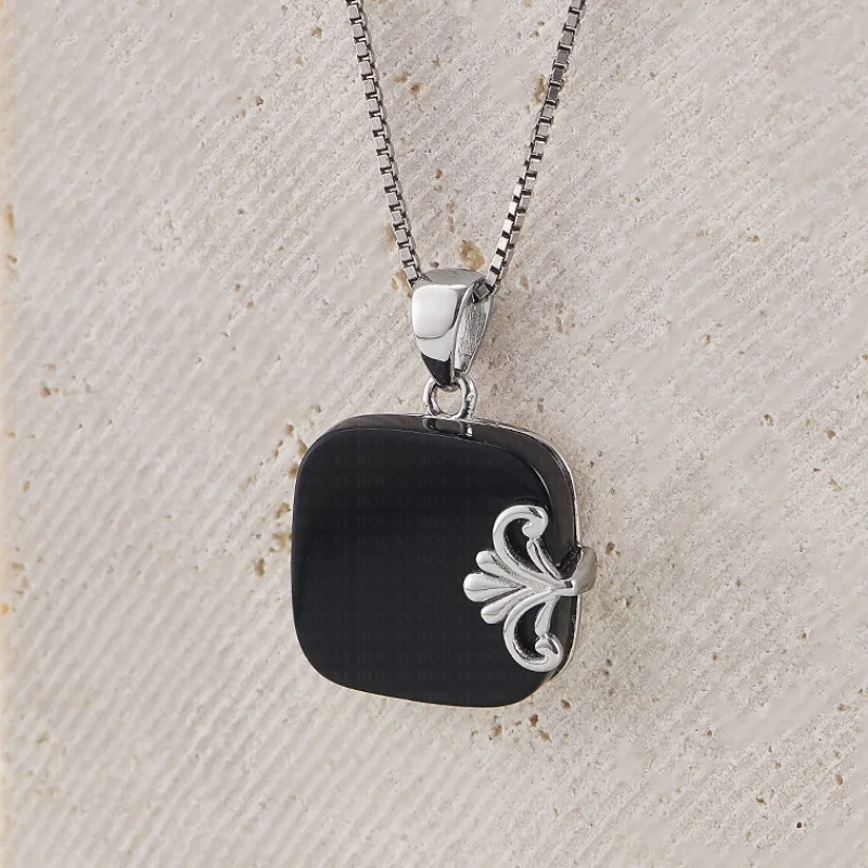 S925 Sterling Silver Charms Rings for Women Men Emboss Eternal  Inlaid Black Agate Pendant Earring New Fashion Jewelry Wholesale