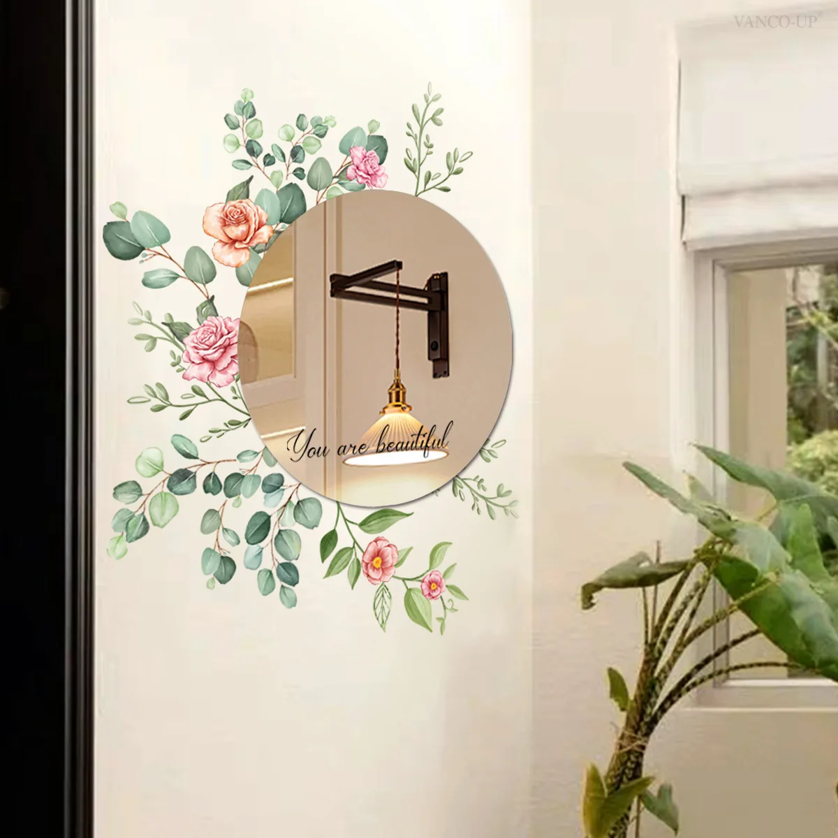 

JM11000 + M11021 Watercolor Flower Creative Mirror Sticker Bedroom Bathroom Home Background Decoration Wall Sticker