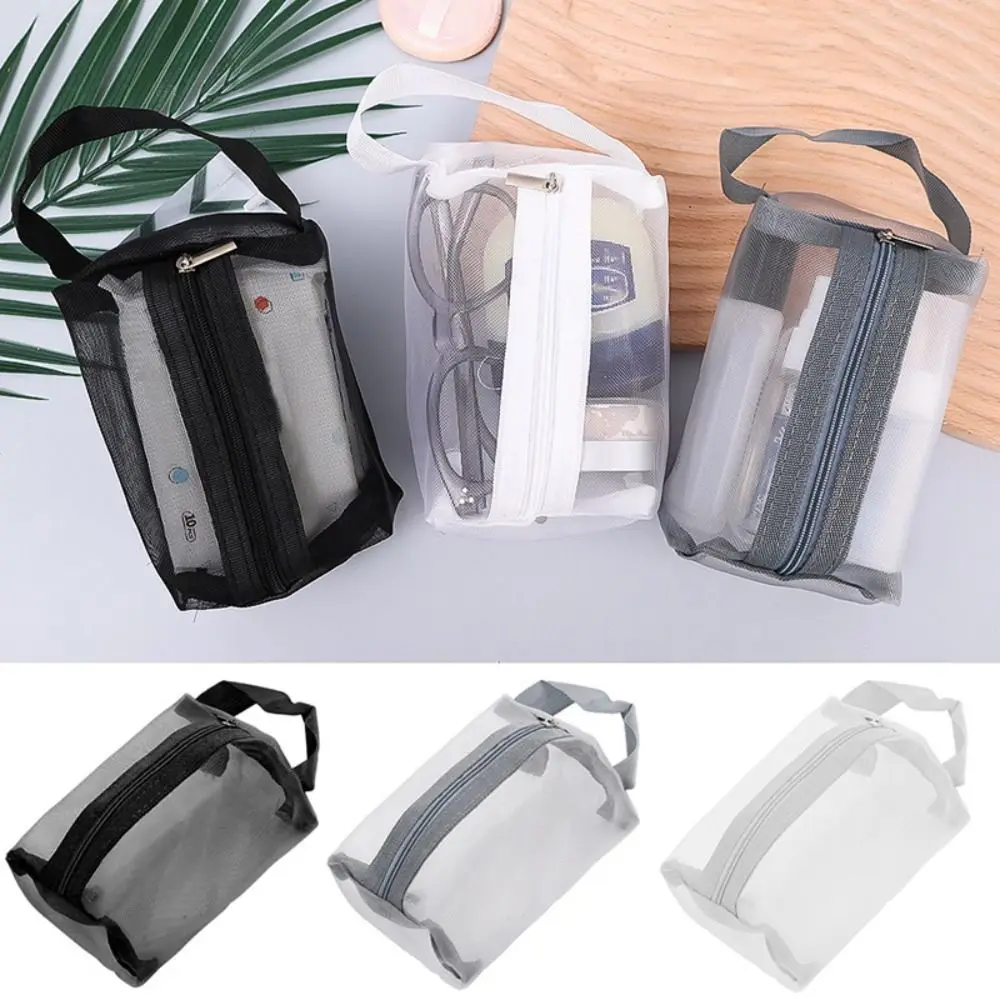 Portable Square Mesh Storage Pouch Mini Zipper Coin Purse Large Capacity Key Bags Transparent Cosmetic Bag Mini Wash Bag