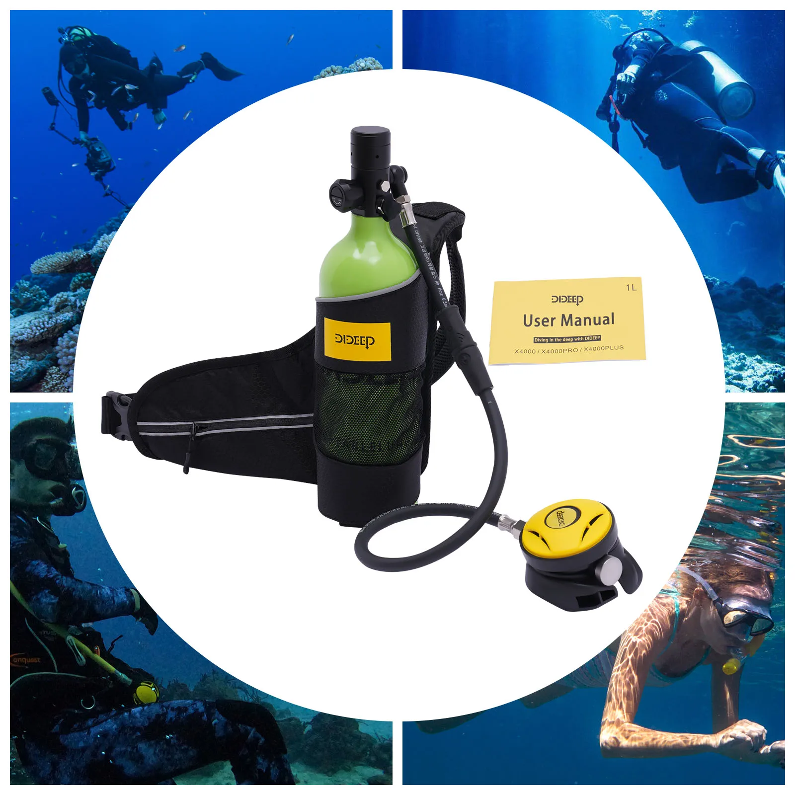 Mini Scuba Tank, 0.9qt Capacity, 6061 Aluminum Alloy Construction, 15-20 Minutes Dive Time, Lightweight (5.51lbs), Multiple