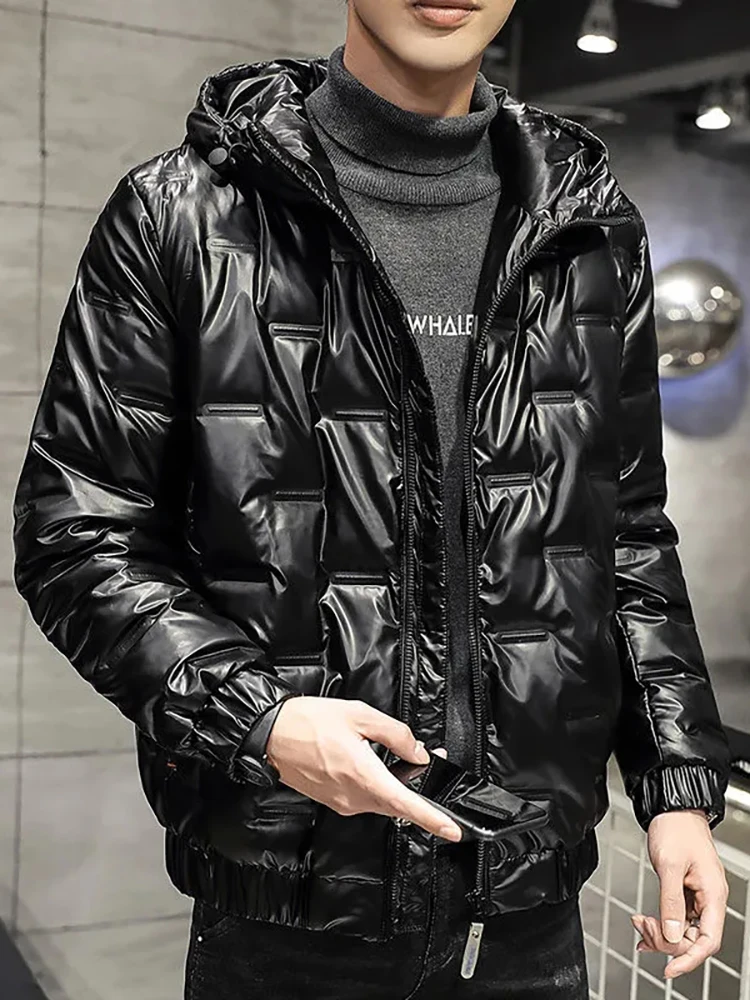 

Mens Winter Glossy Casual Coats Parka Oversize Short Thickened Hooded Jacket Puffer Padding Warm Plus Size Black Grey Coat